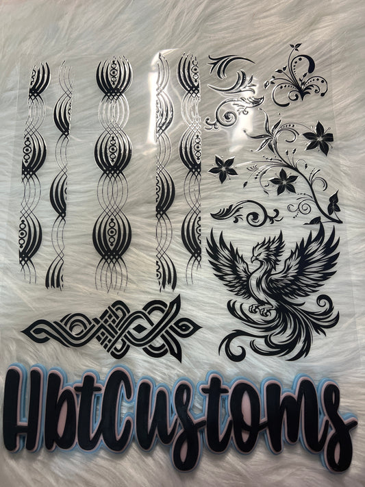 Black Phoenix and Scroll Lines Element