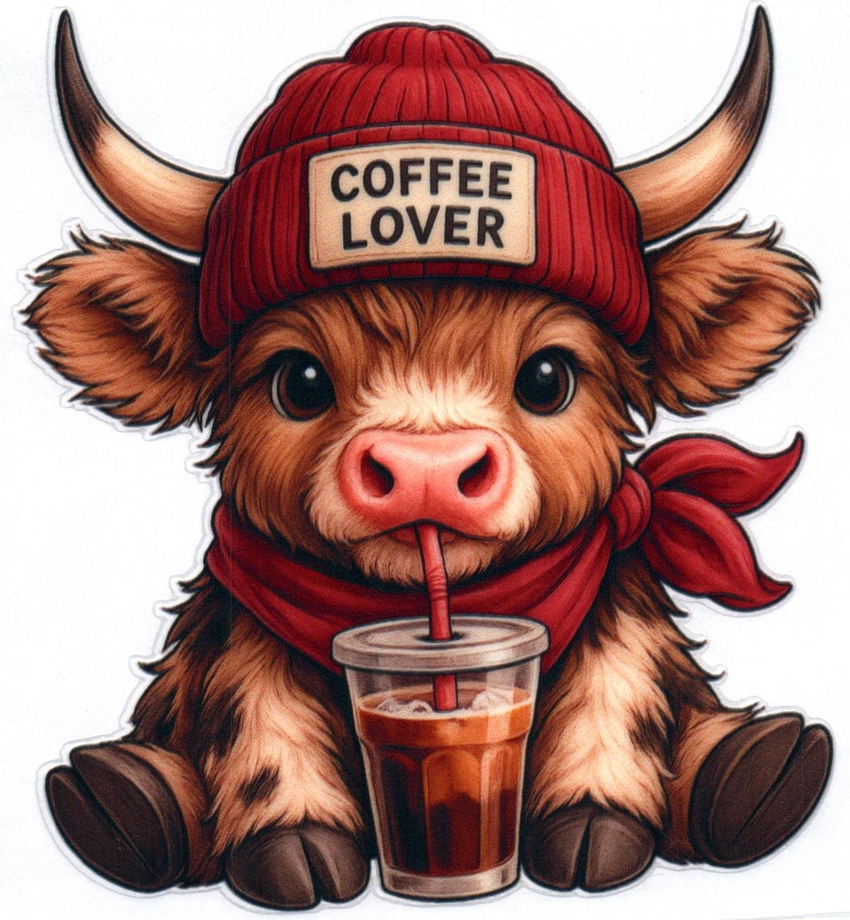Coffee Lover Cow w/iced coffee Misc. Single Decal 48