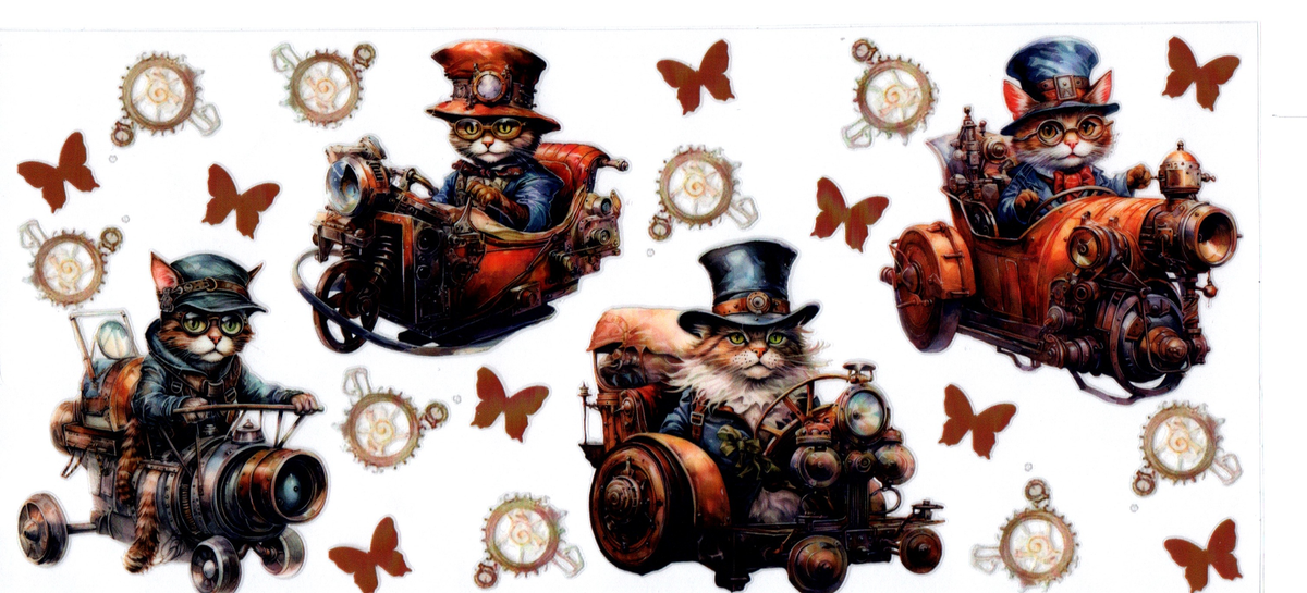 16 oz steampunk kitty cats in cars mech 4