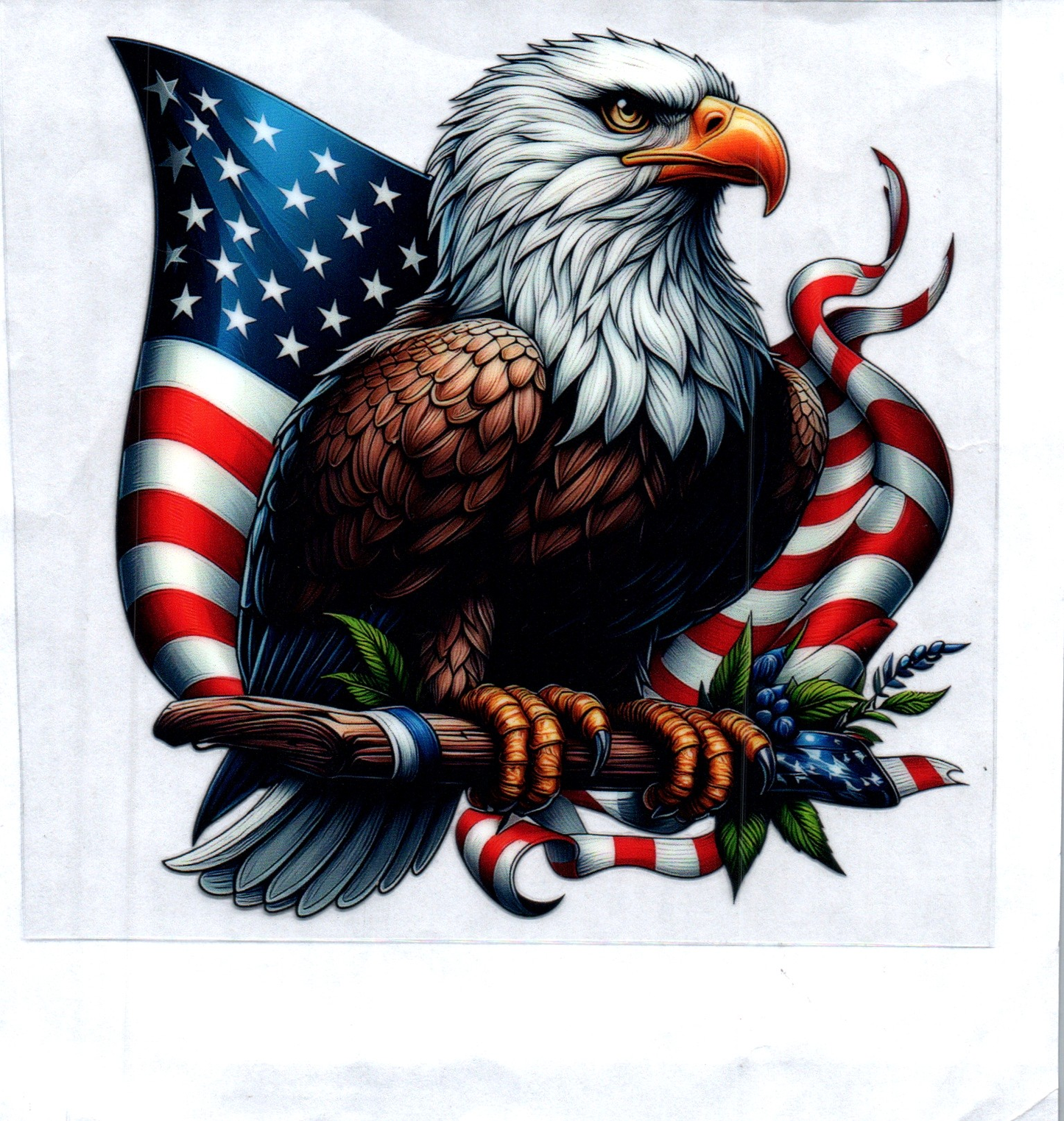 Eagle on branch w/flag right Patriotic Decal