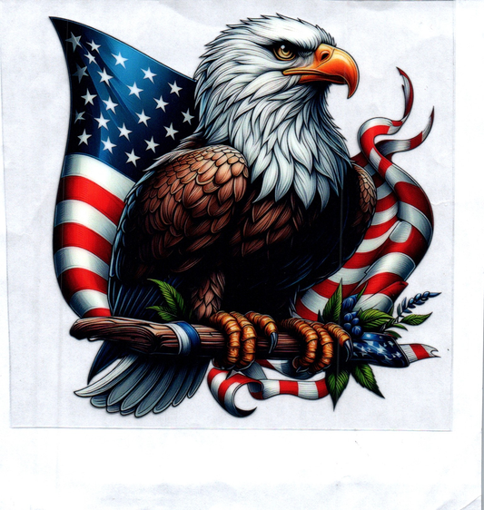 Eagle on branch w/flag right Patriotic Decal