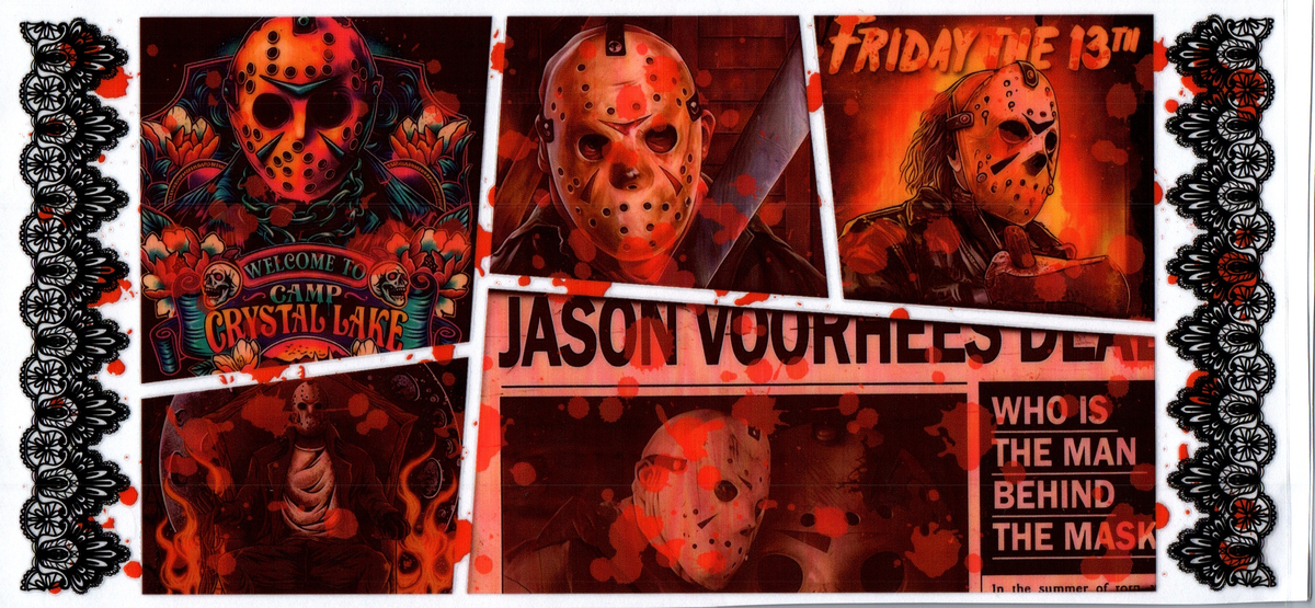 Jason with blood splash and black lace boards Horror 50