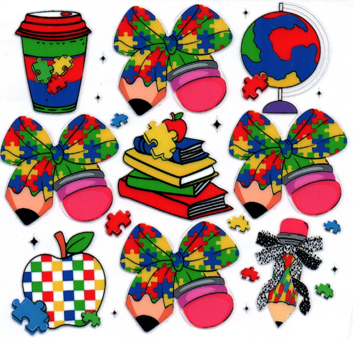 Books Pencils Globe Apple Autism Single Decal 5