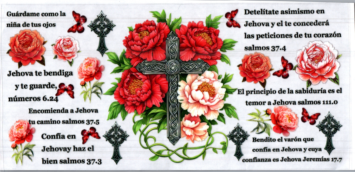 16 oz celtic cross red flowers spanish bible verses assorted 52