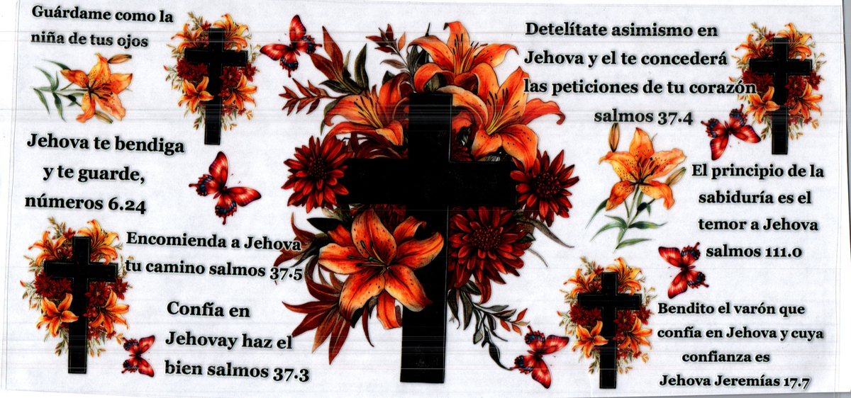 16 oz black cross orangs flowers spanish bible verses assorted 53