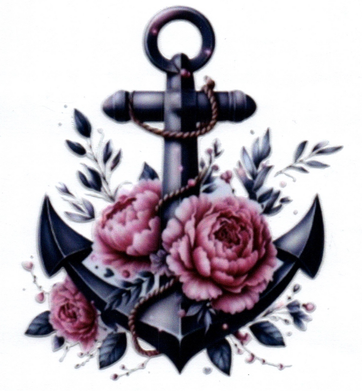 Anchor w/pink flowers Single Decal