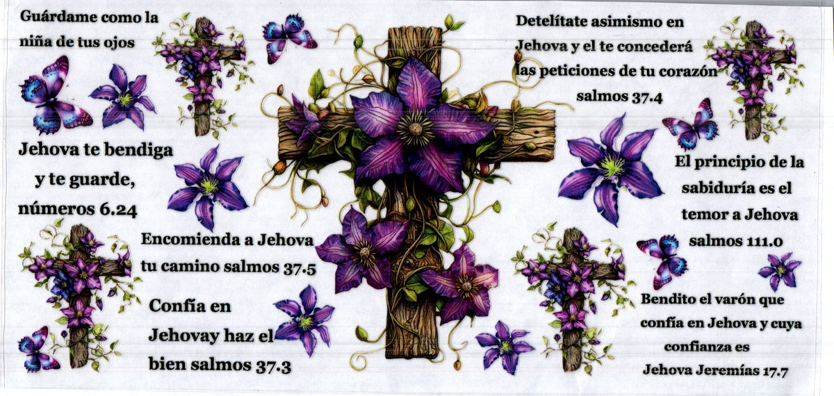 16 oz wood cross purple flowers spanish bible verses assorted 54