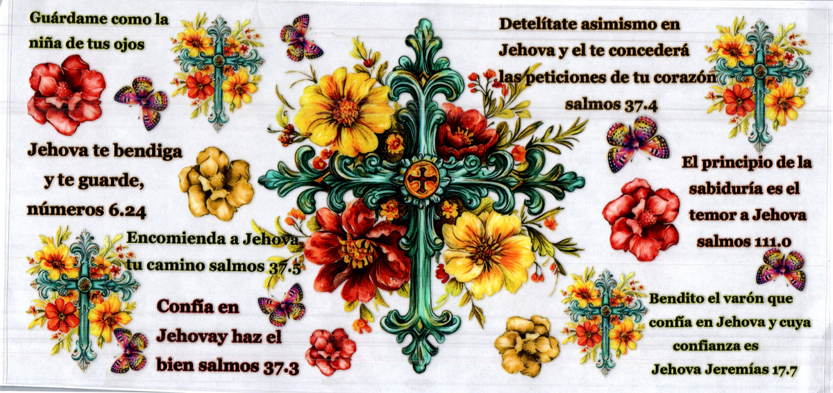 16 oz blue cross yellow red flowers spanish bible verses assorted 55