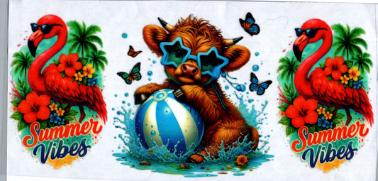 16 oz Summer Vibes Beach Ball and Flamingo Cow #56