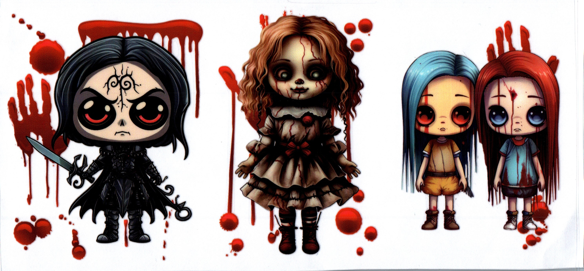Wednesday, cartoon girl Pennywise and friends Horror 56