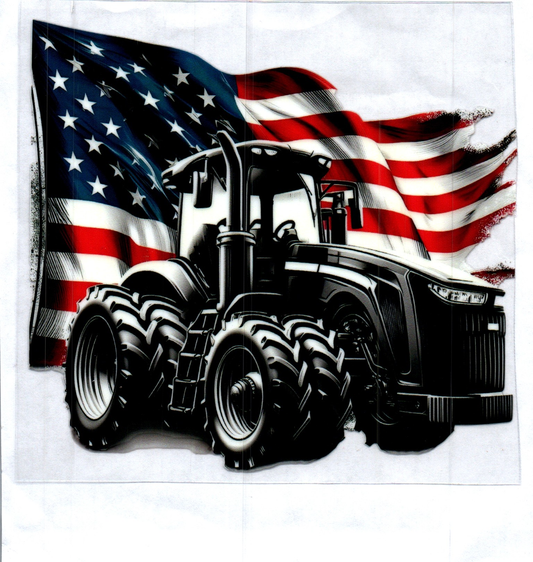 Black Tractor w/flag Patriotic Decal