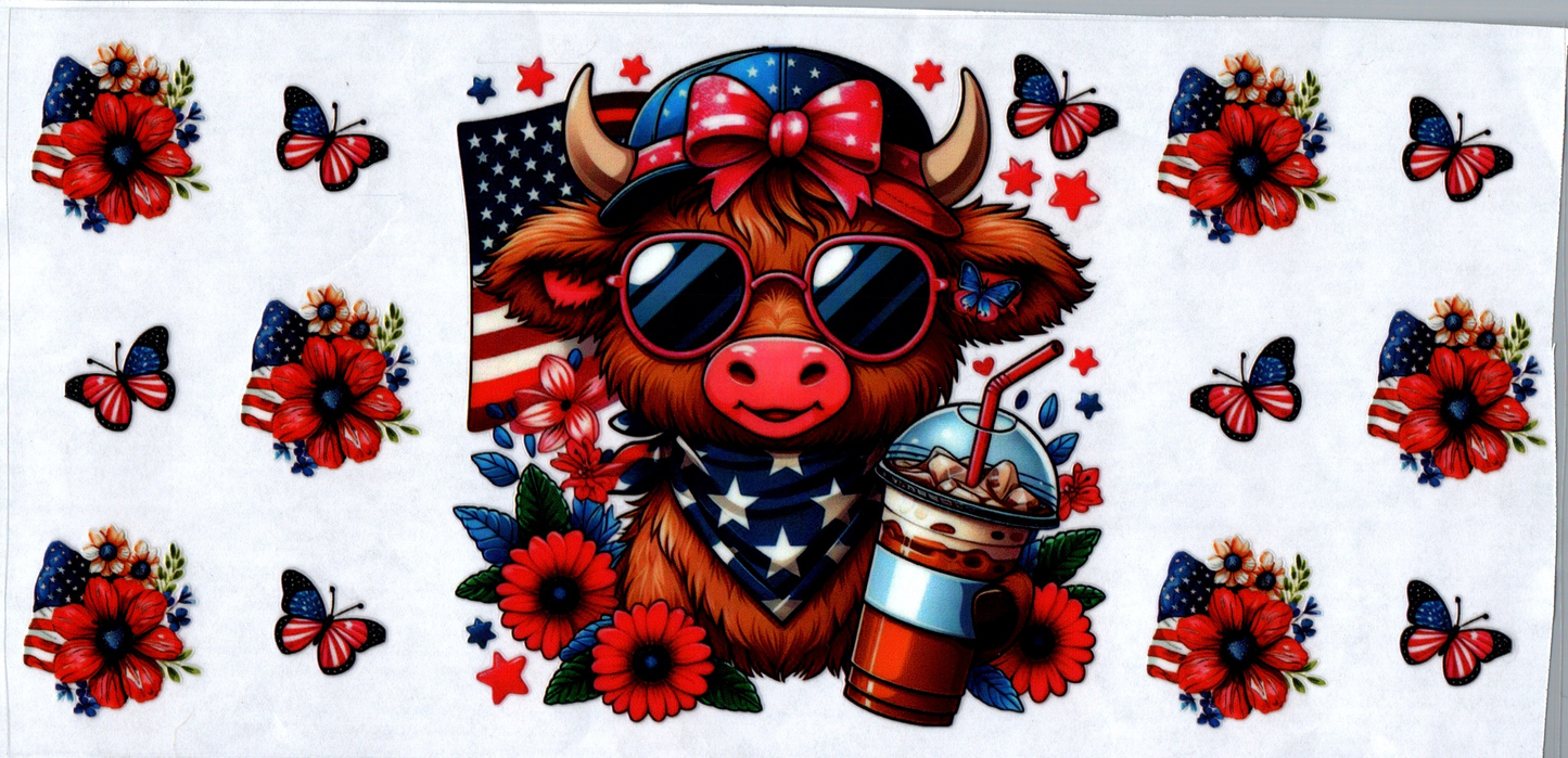16 oz Red White and Blue Flag Butterfly Cow #59