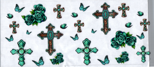 16oz Teal and wood crosses Faith 6