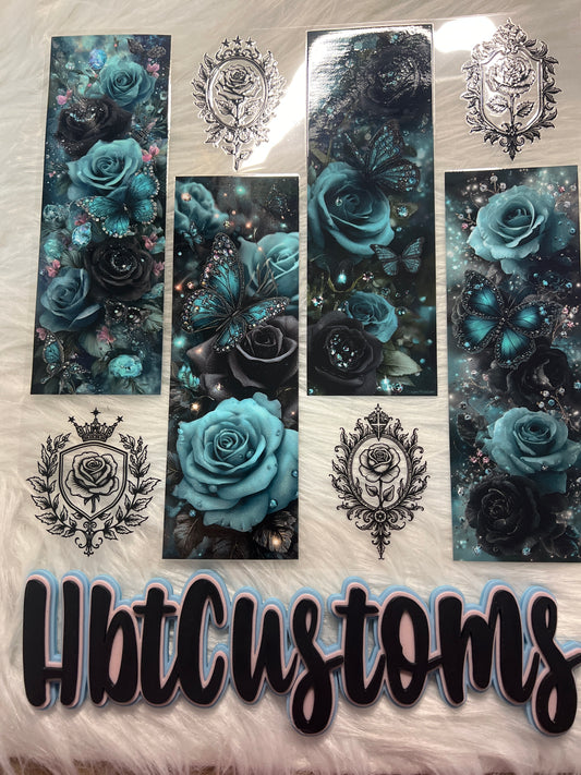 Teal Roses & Butterflies Element