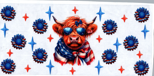 16 oz Red White and Blue Starbust Flower Cow #61