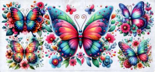 16oz Multi colored rainbow Butterflies and flowers 62