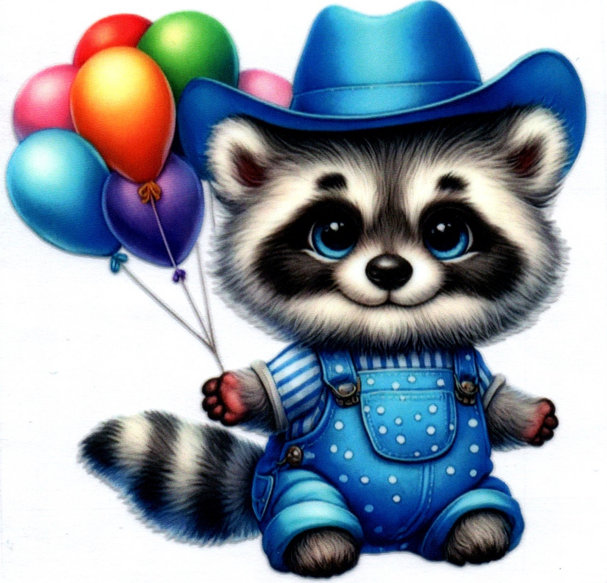 Racoon w/balloons in overalls Single Decal 62