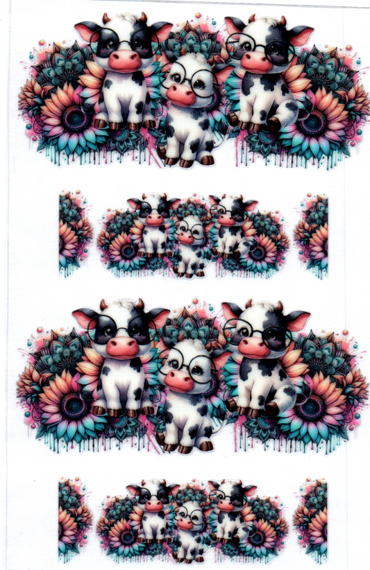 Cow w/glasses & colored sunflowers Stanley Key Chain Wrap Double 63