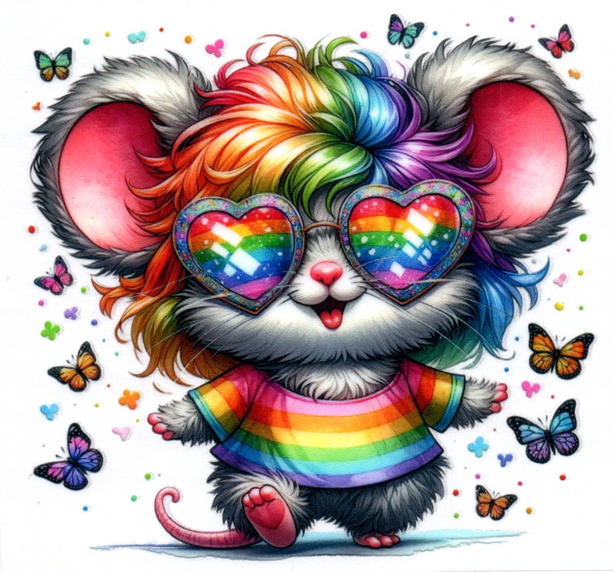 Gray Mouse w/rainbow shirt Single Decal 63