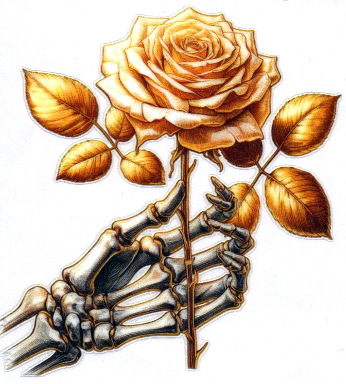 Skelton Hand w/white rose Single Decal 6