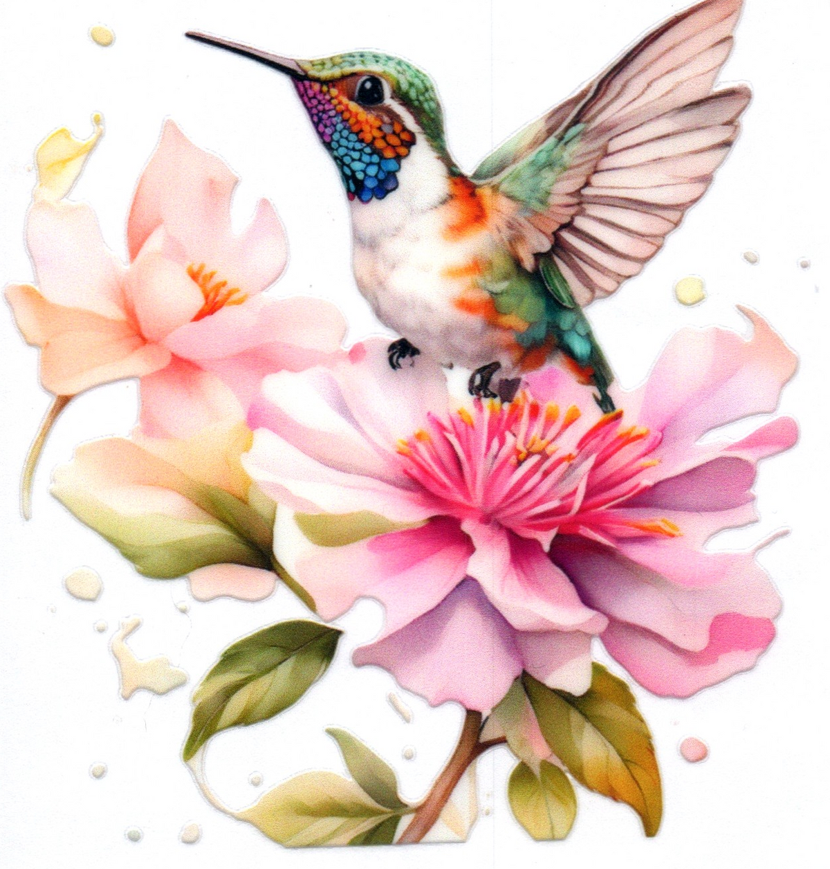 Pink flower w/ hummingbird 6 Single Decal