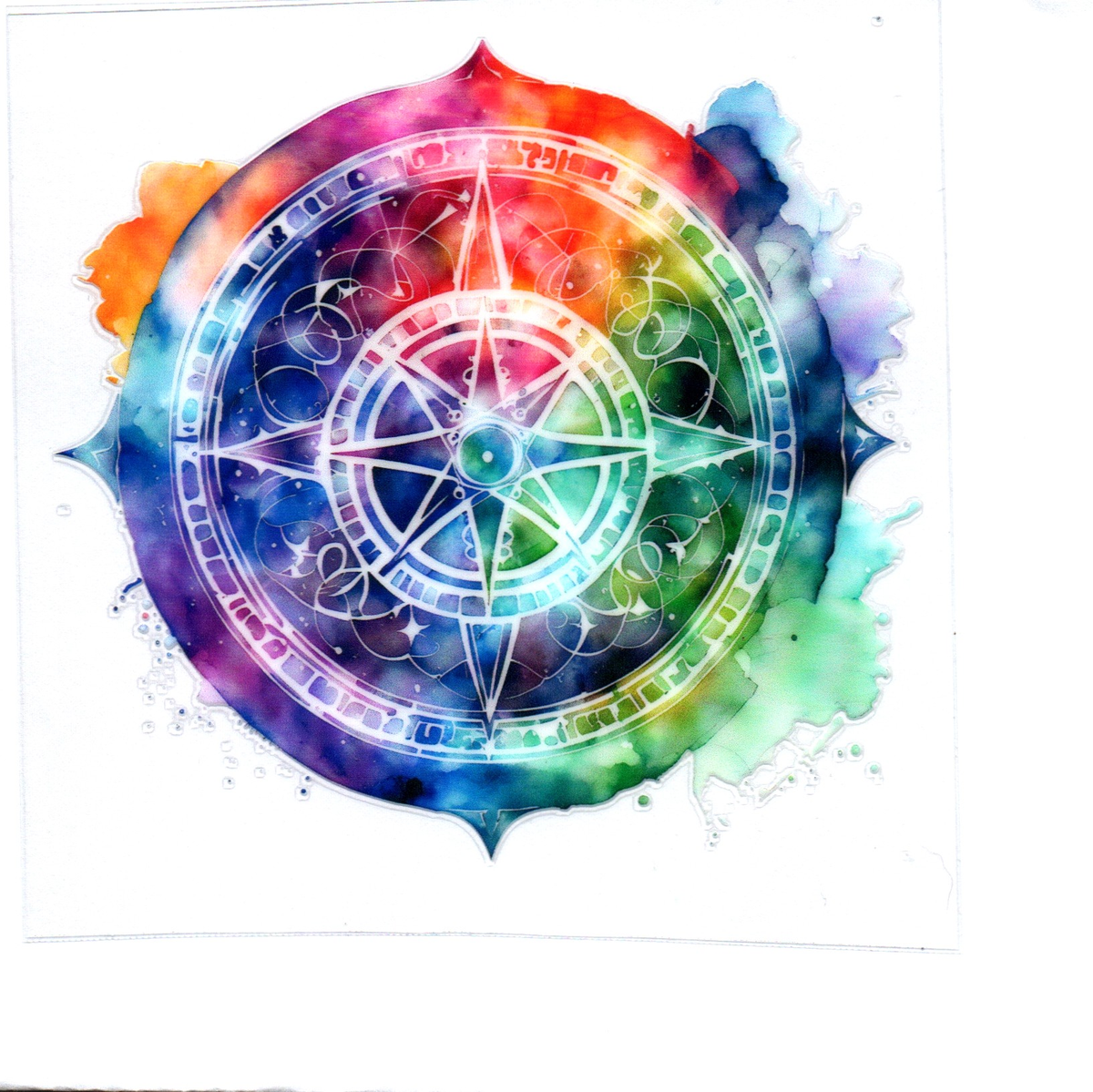 Compass Rose rainbow colored Single Decal 66