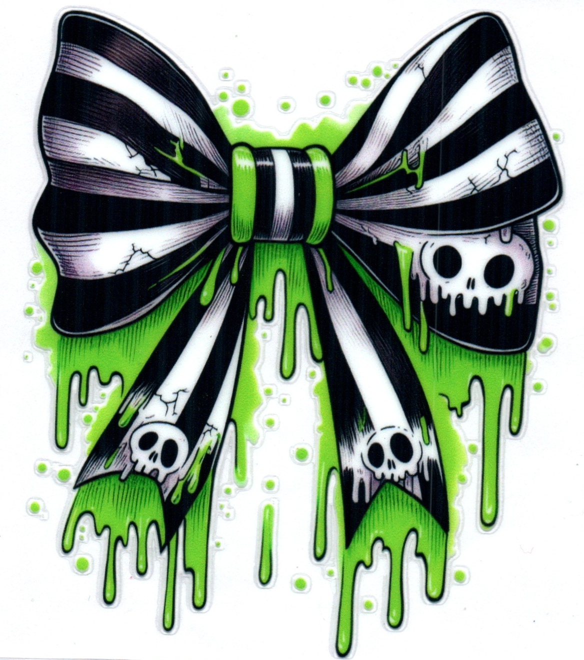 Black & White Bow w/green drips & skulls Single Decal 6