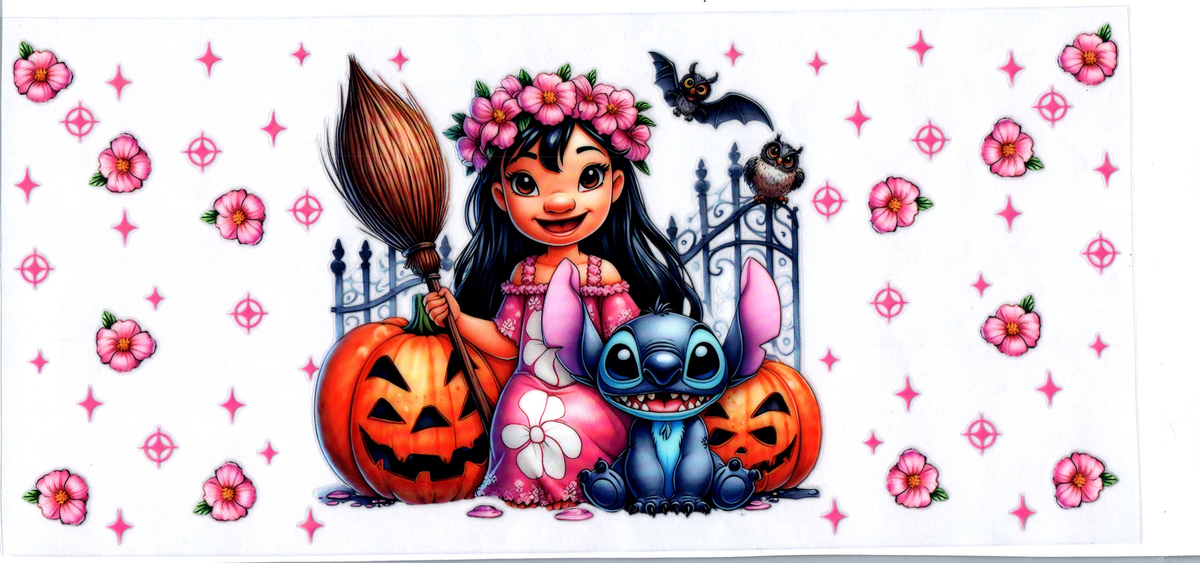16oz Blue Guy and girl with pink flowers Halloween 67