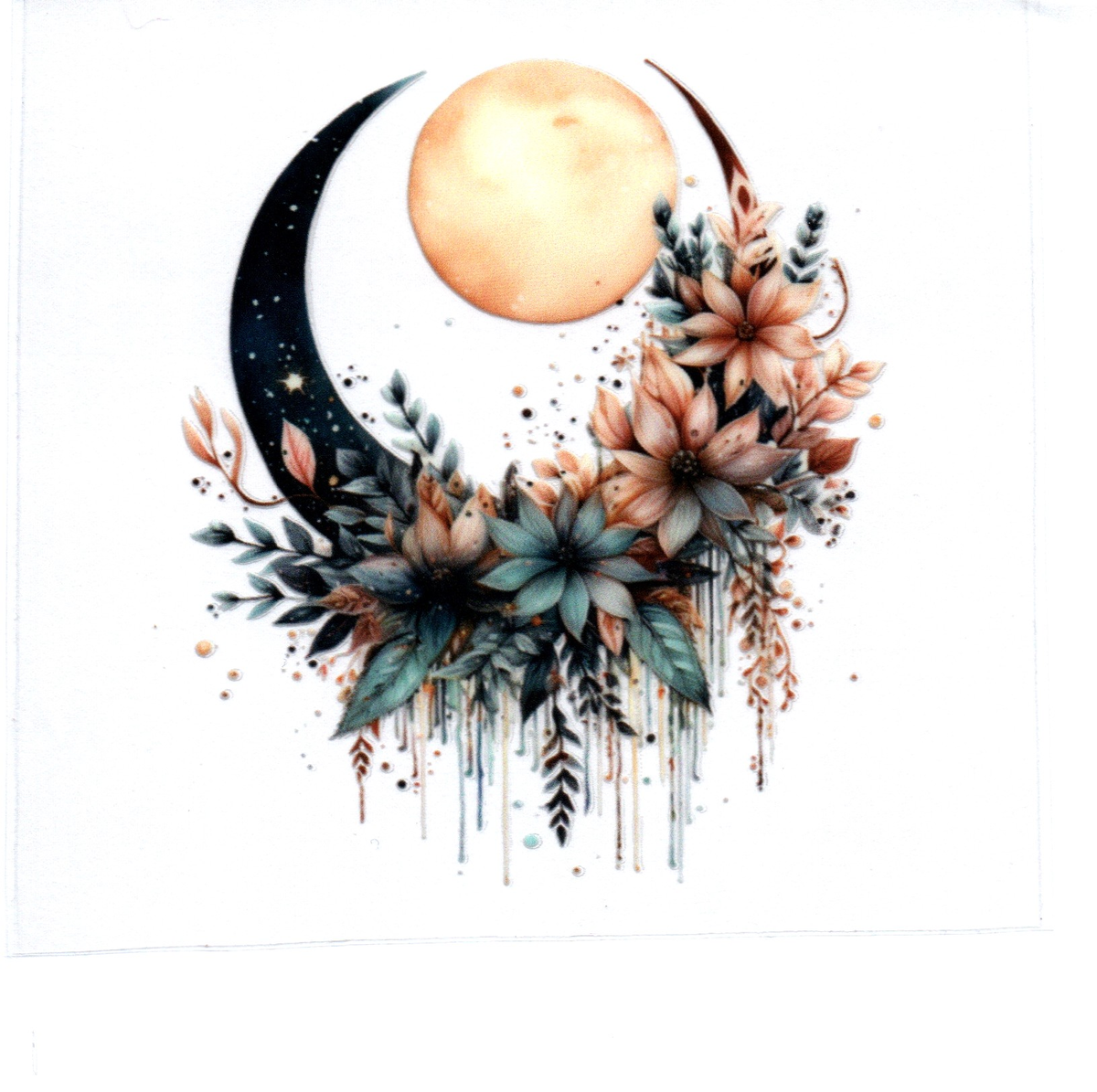 Black moon w/full white moon & flowers Single Decal 68