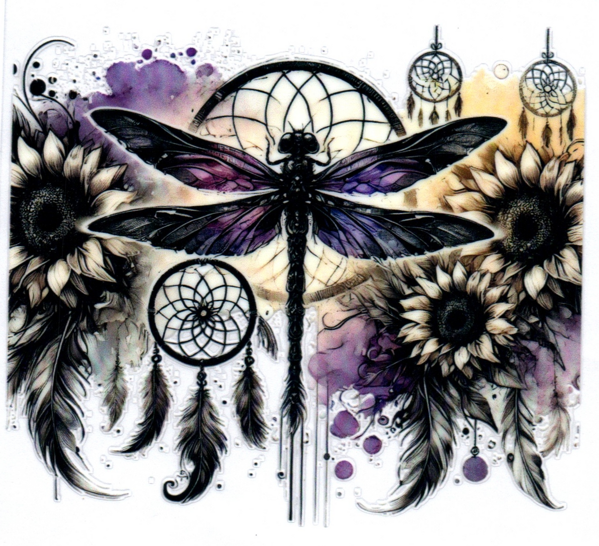 Purple Dragonfly w/dream catcher & Sunflowers Single Decal 6