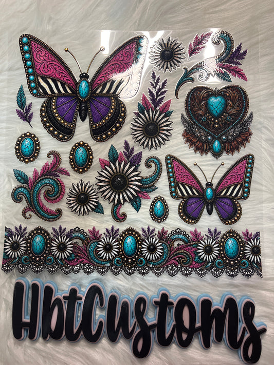 Pink/Teal/Black/White Butterfly Element