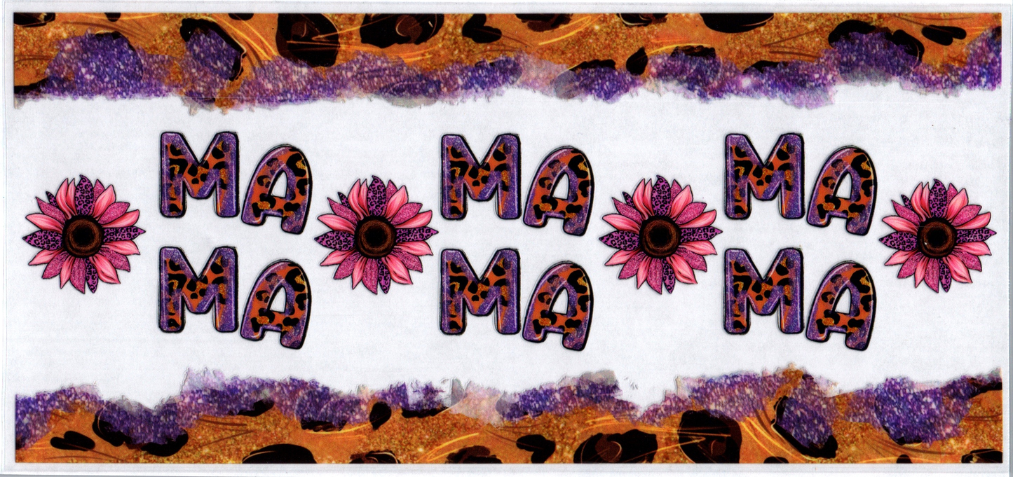 16oz Mama w/pink flowers and Brown leopard strips