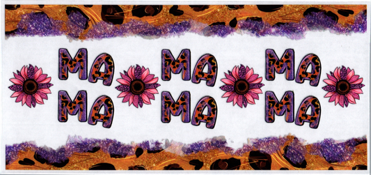 16oz Mama w/pink flowers and Brown leopard strips