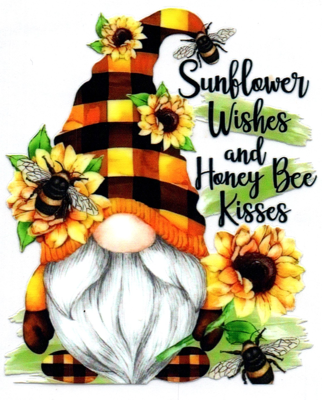 Gnome Sunflower wishes and Honey Bee kisses Misc. Single Decal 70