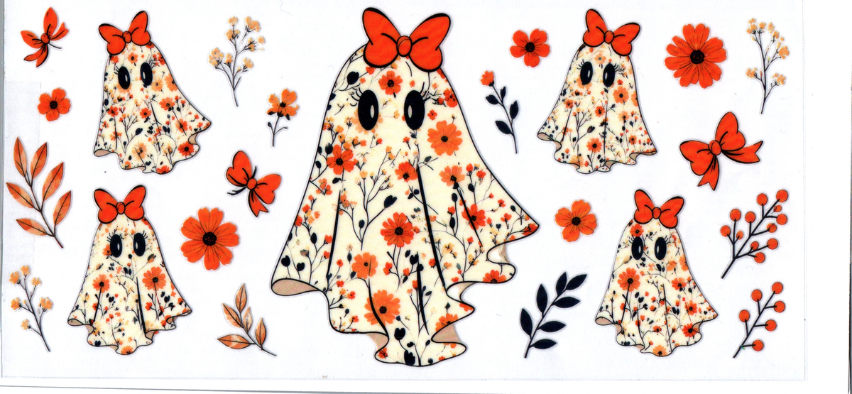 16oz orange floral pattern ghost with bow halloween 70