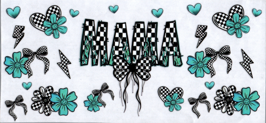 16oz Turquoise Checkered Mama