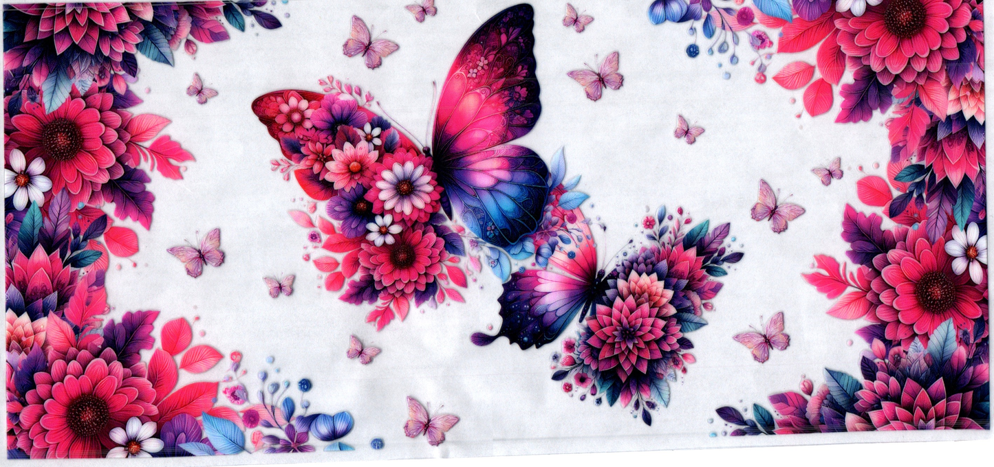 16oz Pink and Blue Flowers and Butterflies 71