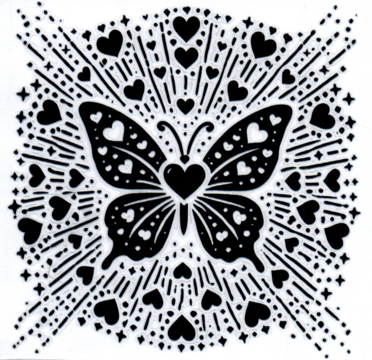Black Butterfly w/hearts 6 Single Decal