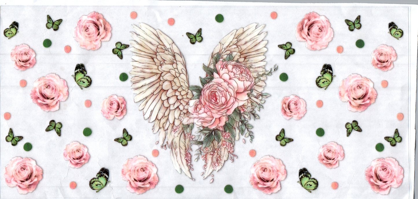 16oz Gold Angel Wings Pink Roses