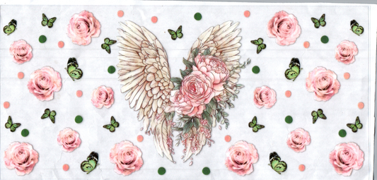 16oz Gold Angel Wings Pink Roses