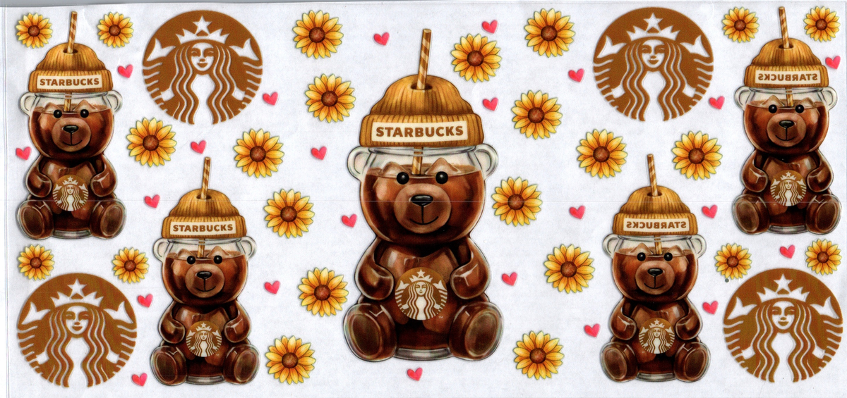 16oz star***** brown hat bear cup flowers 74