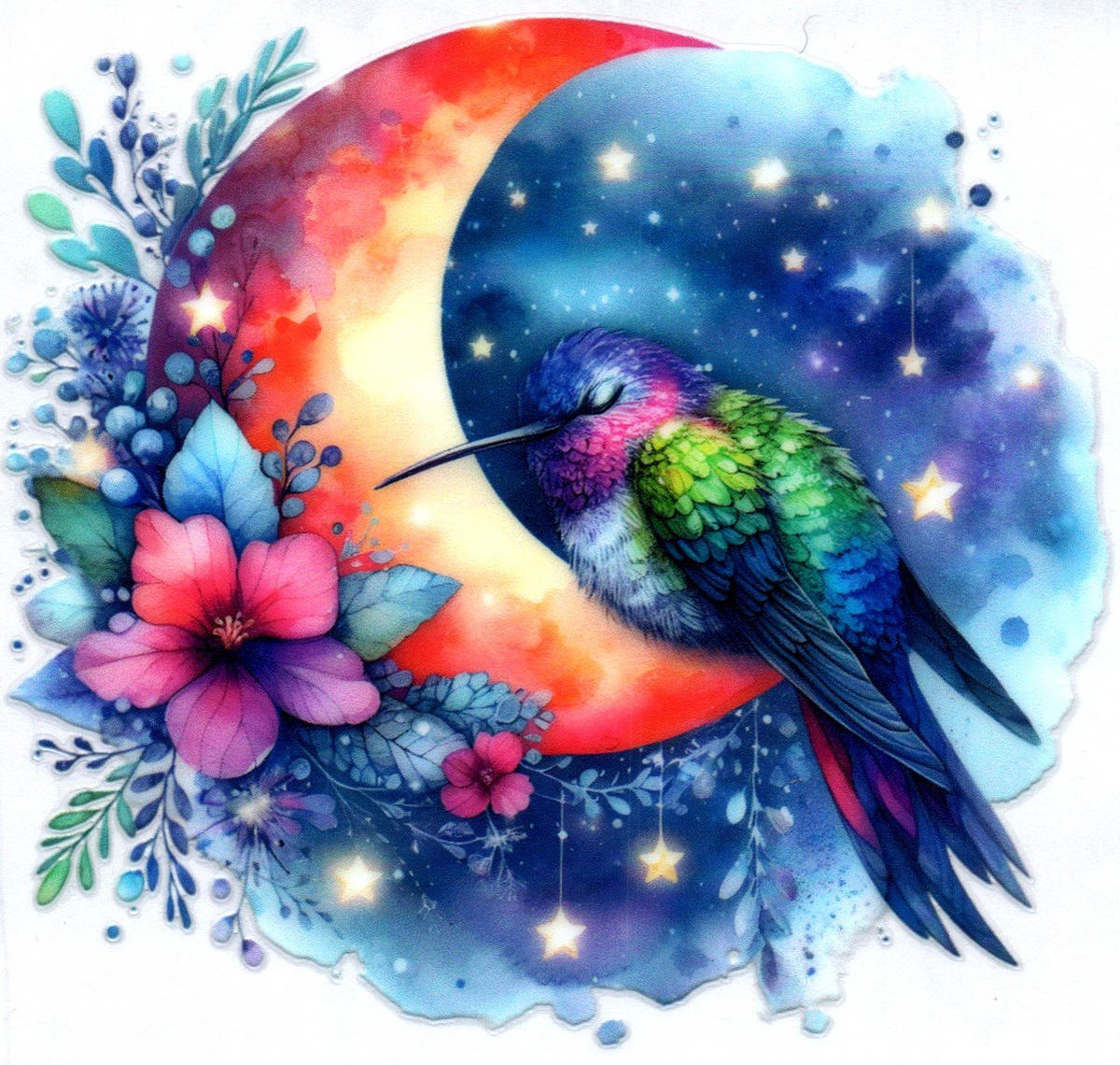 Moon & flowers hummingbird 7 Single Decal