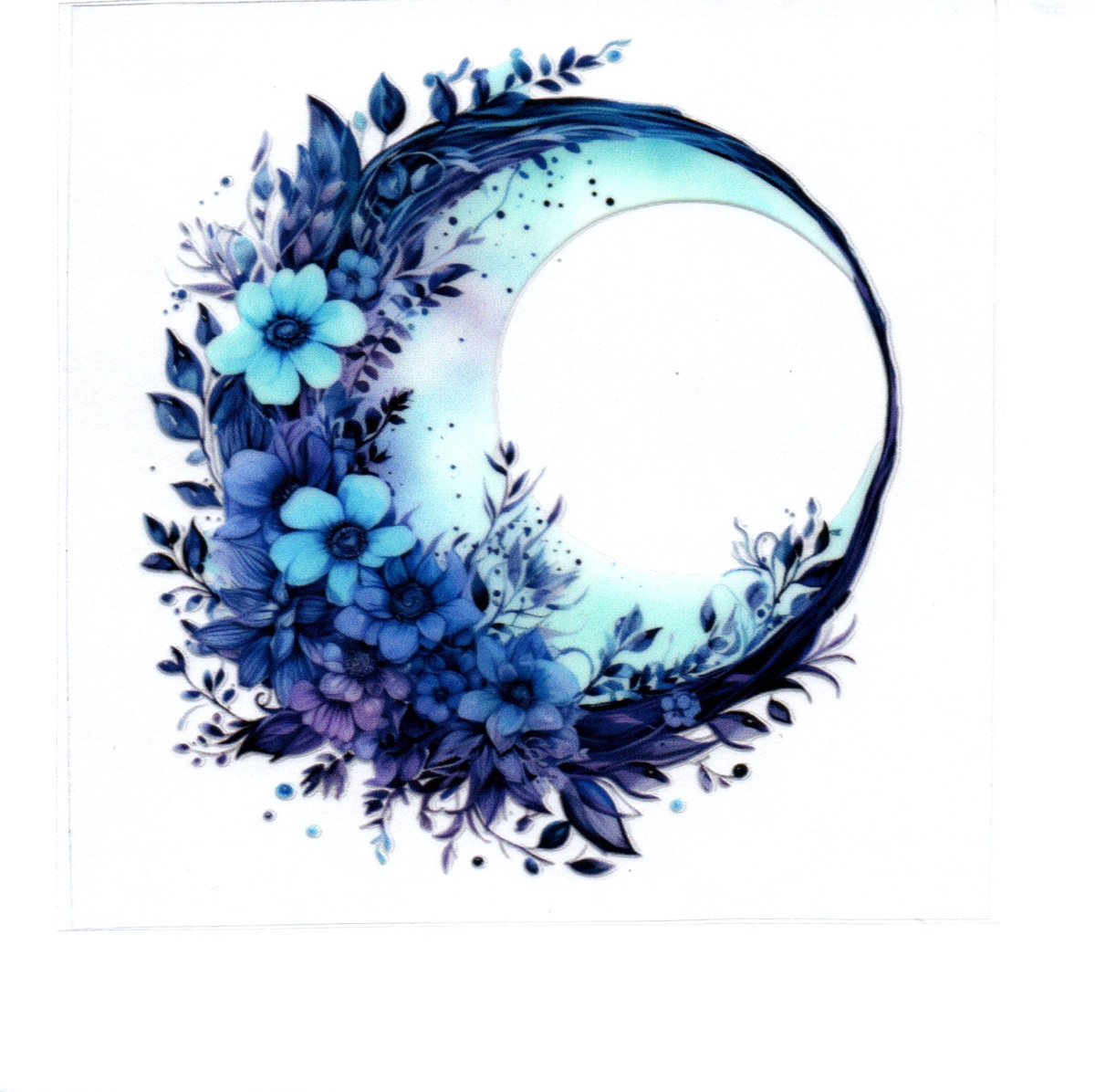 light & Dark Blue Moon w/flowers Single Decal 77