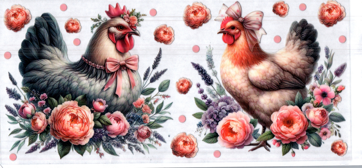 16 oz chicken hens with bows peach flowers assorted 77