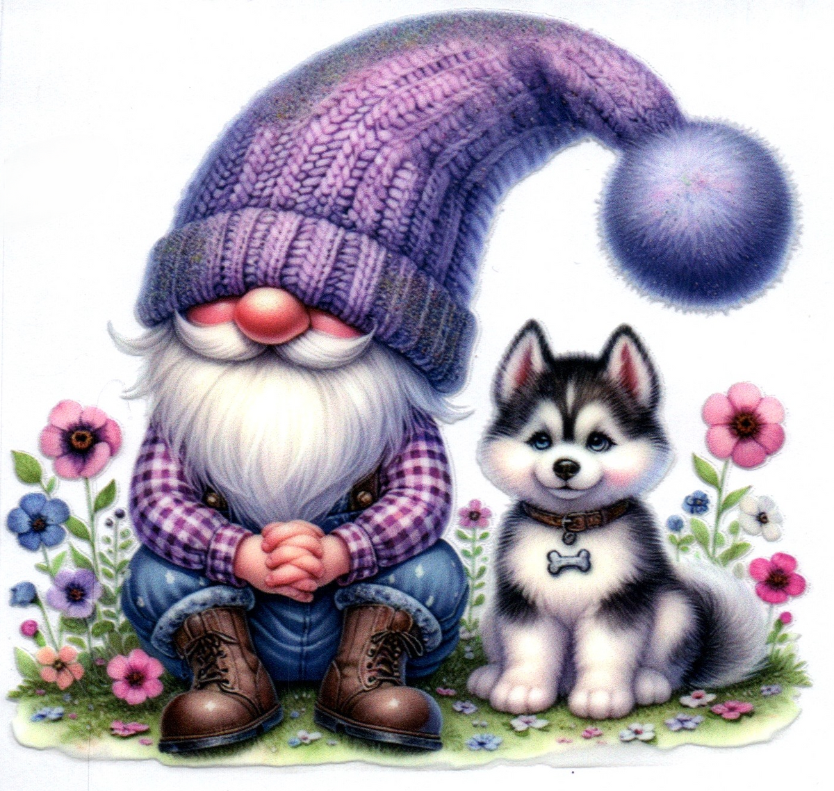 Purple Gnome w/wolf pup Misc. Single Decal 78
