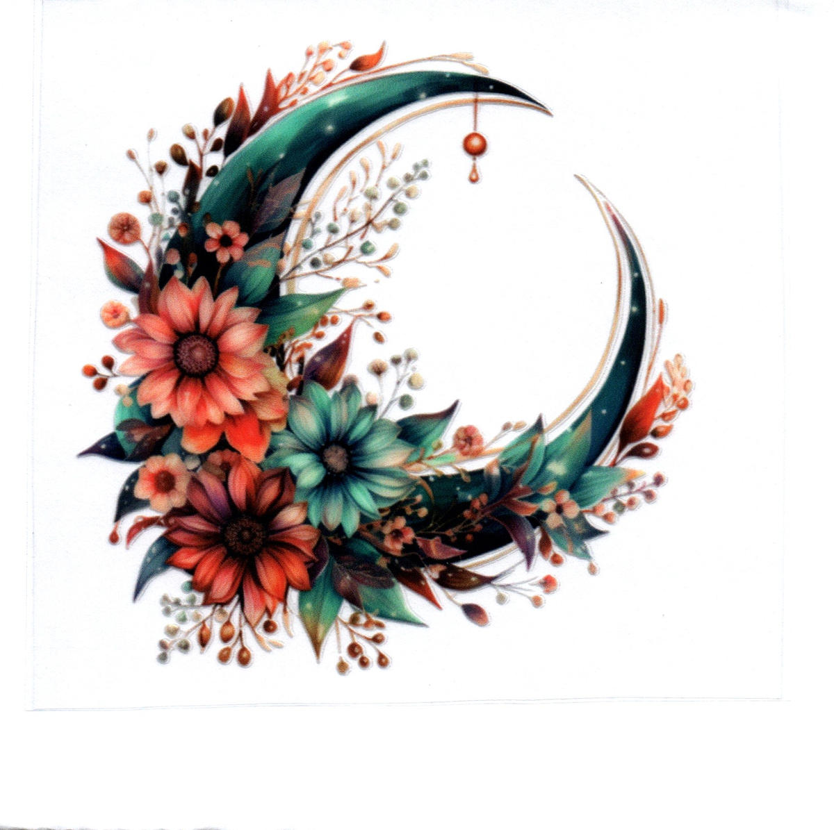 Teal Moon w/flowers Single Decal 78