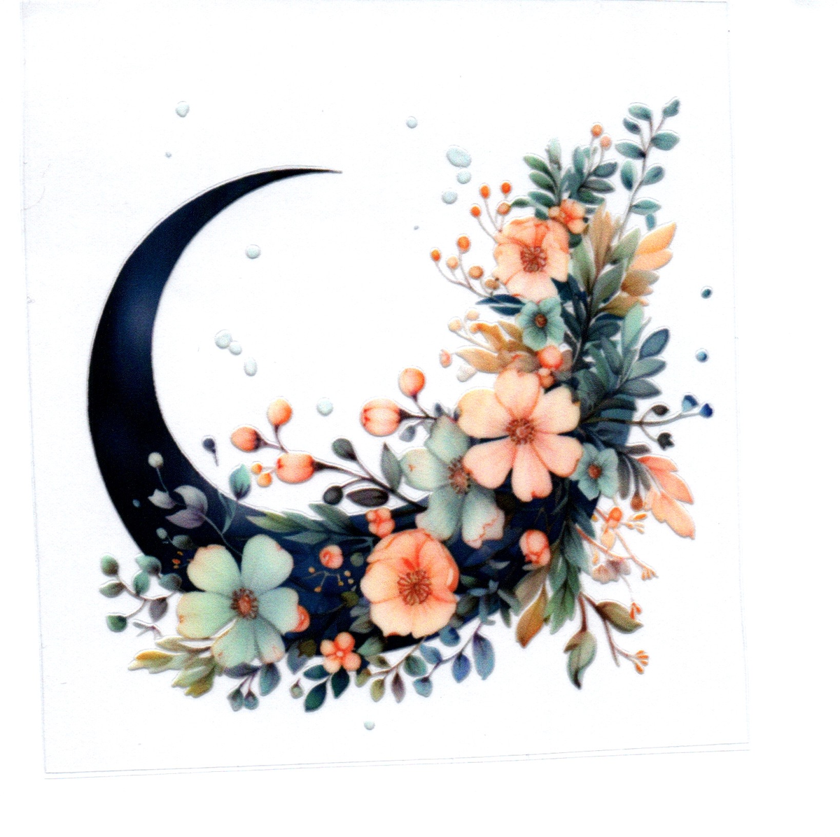 Black Moon w/pink flowers Single Decal 79