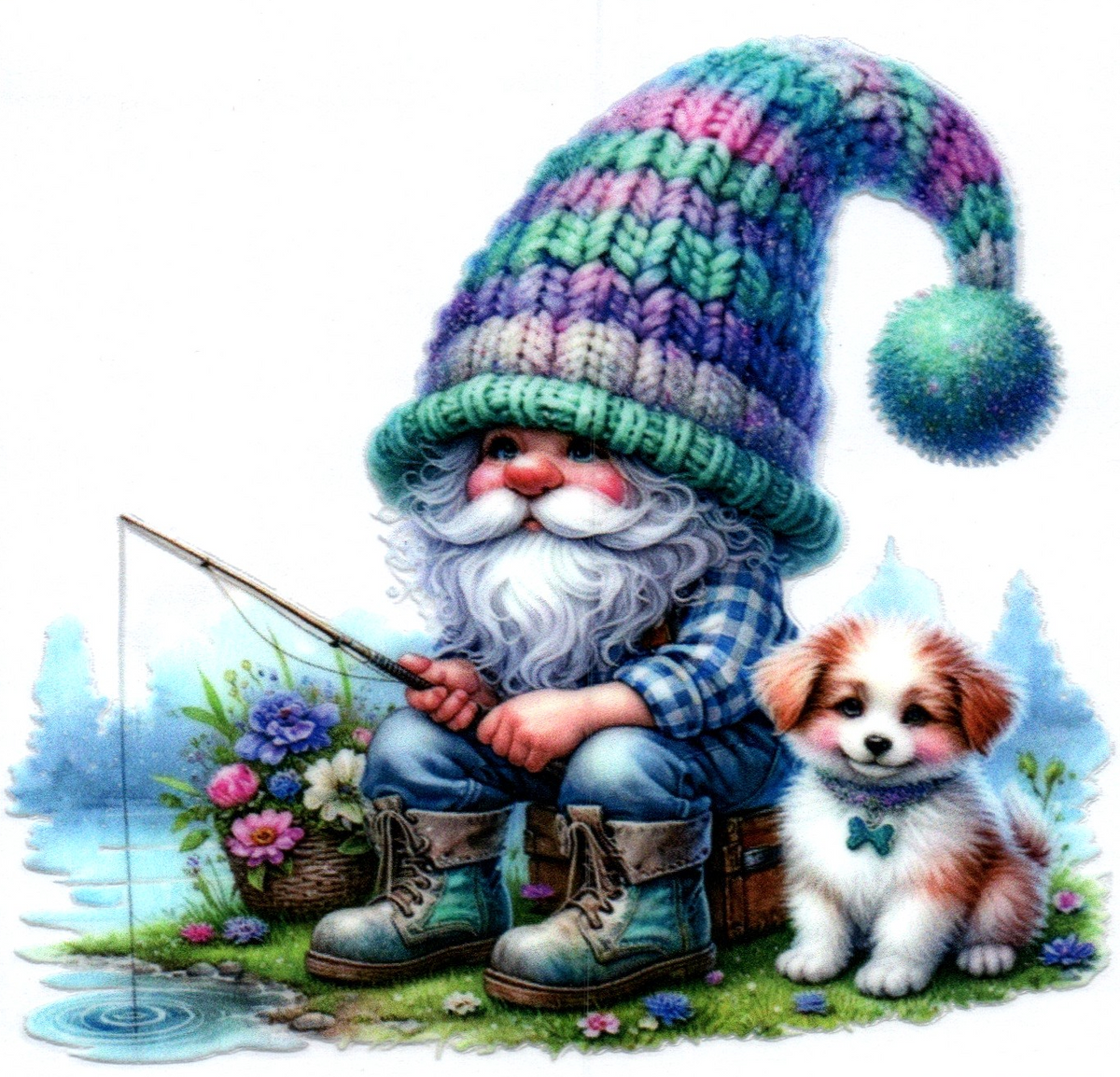 Fishing Gnome w/pup Misc. Single Decal 79