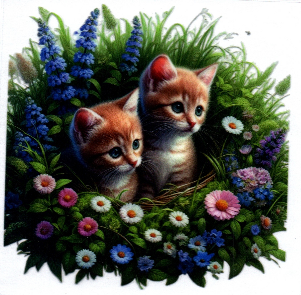 Kittens in a bed of flowers Single Decal 79