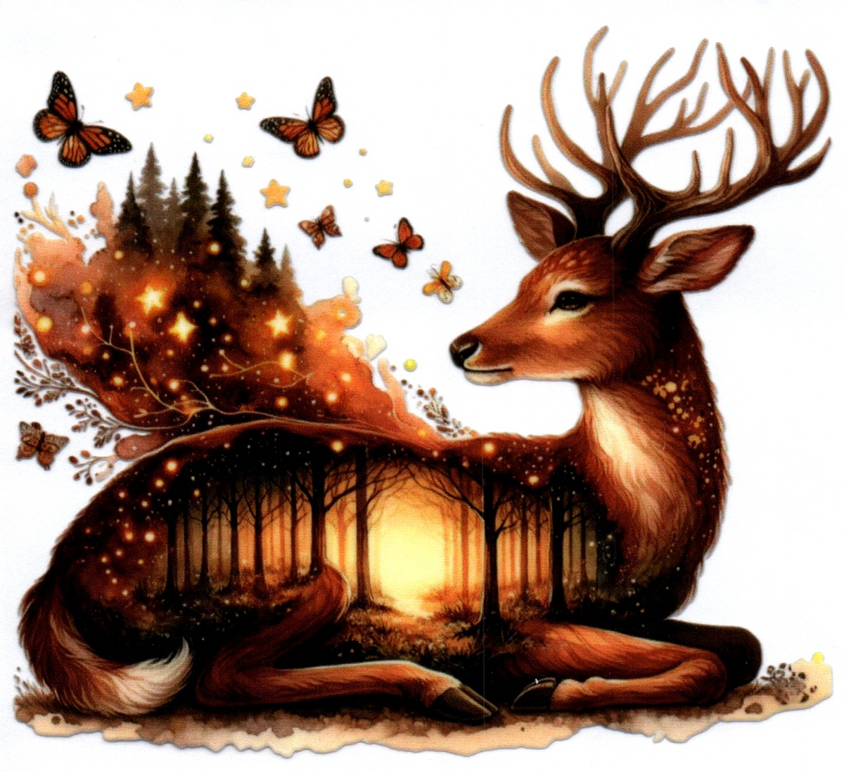 Double exposed deer laying down Single Decal 7